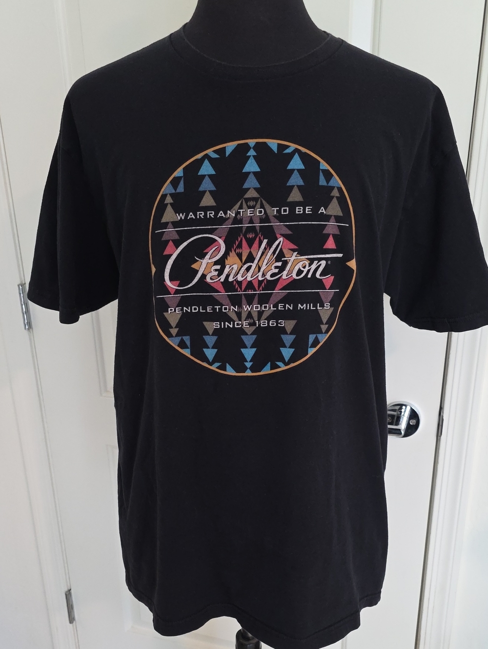 Pendleton Black Short-Sleeve Tee with Multicolor Geometric Logo